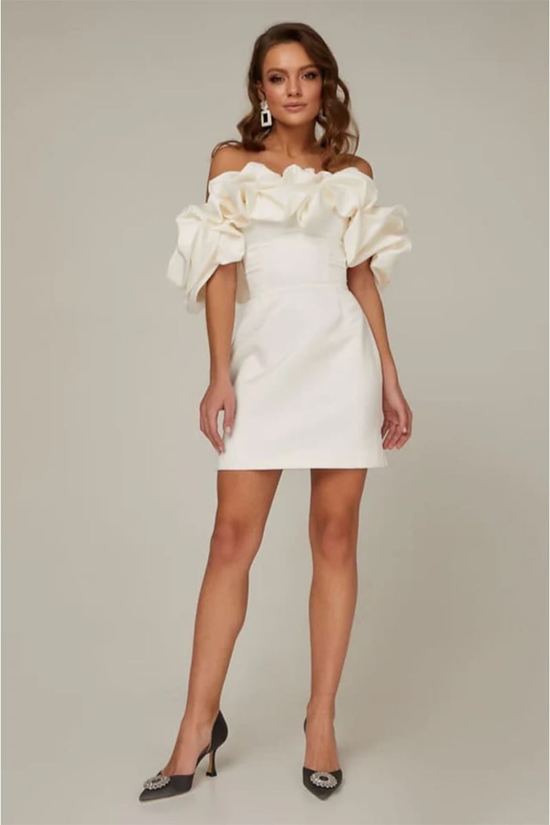 Fleurette Satin Ruffle Strapless Mini Dress