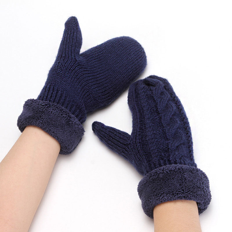 Fluffy Fleece Lined Solid Color Chunky Cable Knit Mittens