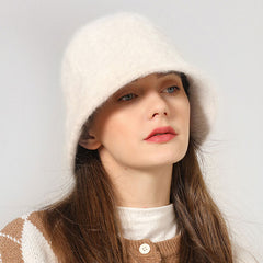 Fluffy Solid Color Warm Textured Faux Fur Floppy Knitted Bucket Hat