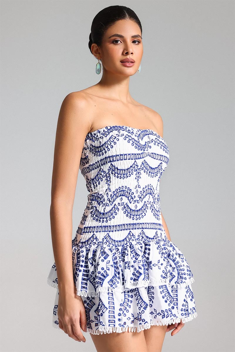 Getaway Fun Eyelet Strapless Mini Dress