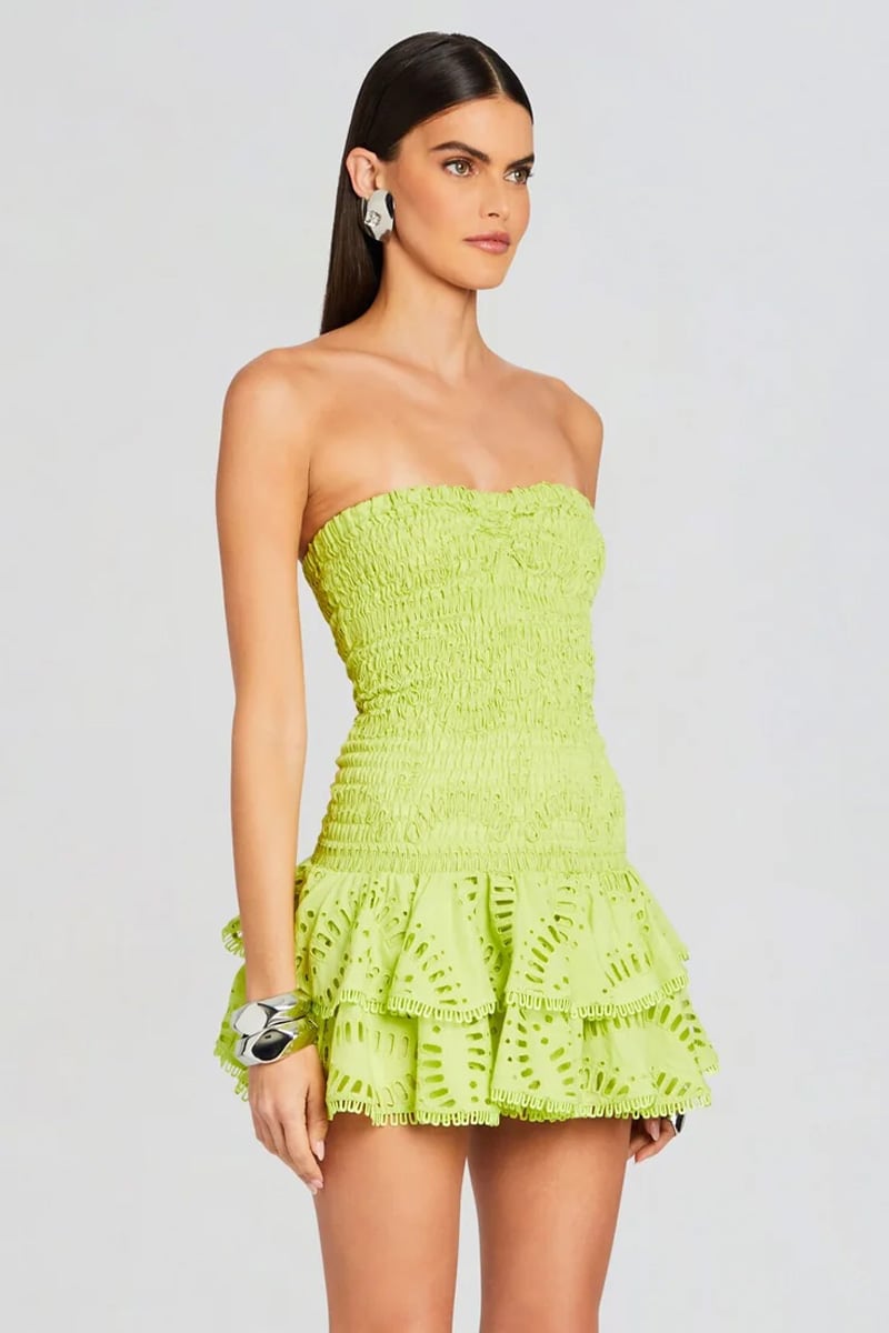 Getaway Fun Eyelet Strapless Mini Dress