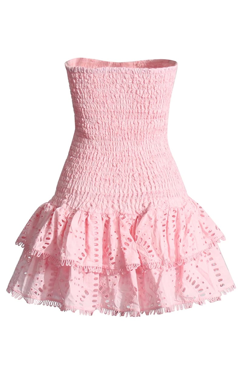 Getaway Fun Eyelet Strapless Mini Dress