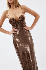 Glamorous Affair Bustier Brown Sequin Maxi Dress