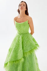 Henri Strapless Feather Trimmed Gown