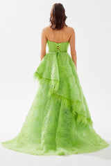 Henri Strapless Feather Trimmed Gown