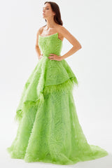 Henri Strapless Feather Trimmed Gown