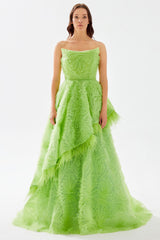 Henri Strapless Feather Trimmed Gown