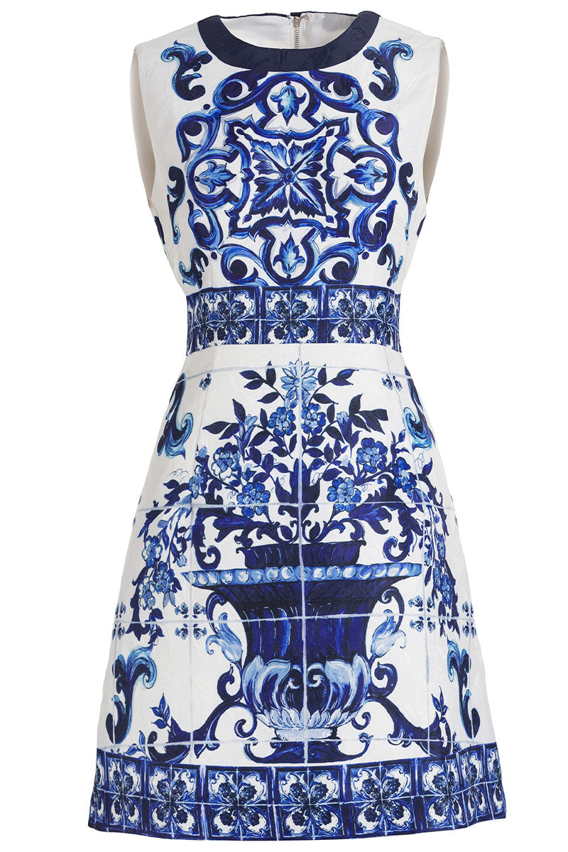 Hot Shot Majolica Print Mini Dress