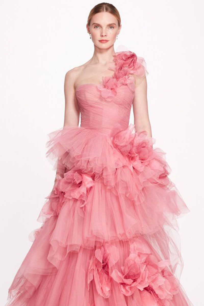 Isabella One-shoulder 3D Floral Soft Tulle Gown