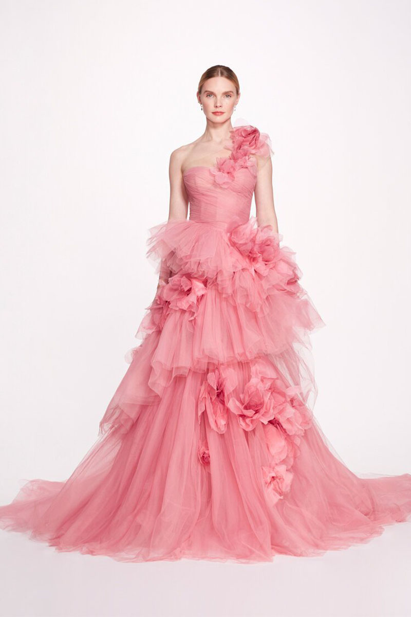 Isabella One-shoulder 3D Floral Soft Tulle Gown