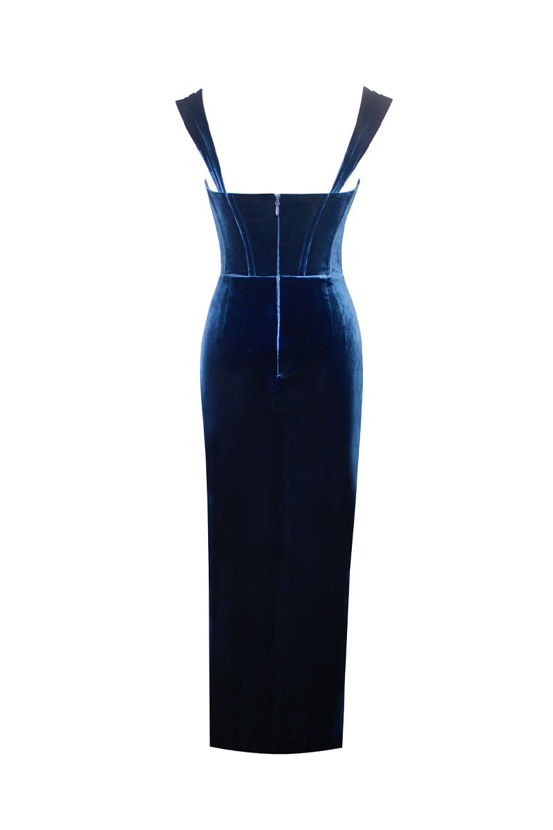 Issa Blue Lace Velvet Maxi Dress