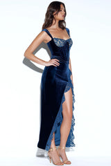 Issa Blue Lace Velvet Maxi Dress