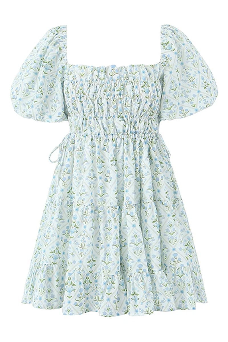 Janey White Floral Puff Sleeve Smocked Mini Dress