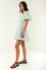 Janey White Floral Puff Sleeve Smocked Mini Dress