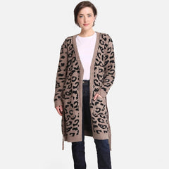 Leisure Leopard Print Patch Pocket Tie Front Fluffy Knit Robe