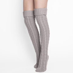 Lofty Monochrome Color Thigh High Chunky Cable Knit Socks