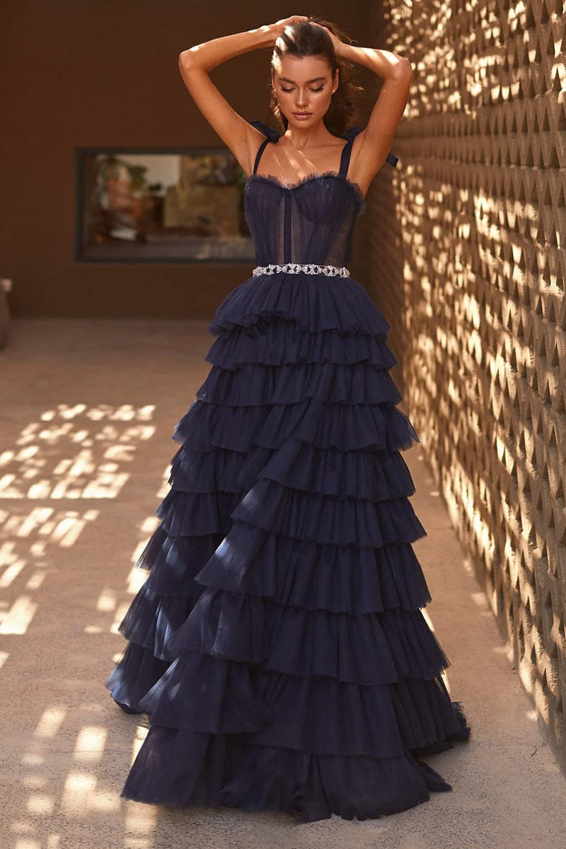 Love Stays True Frill-Layered Tulle Maxi Dress