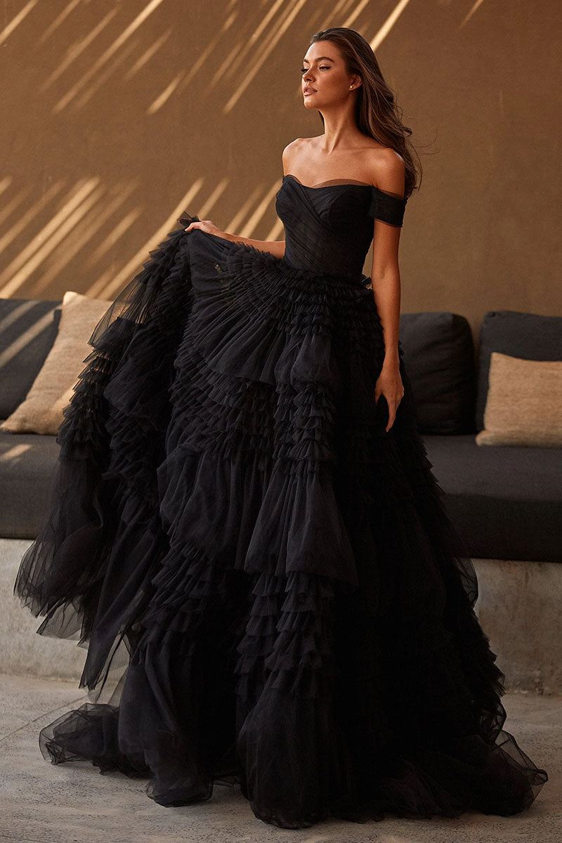 Love You So Off-The-Shoulder Frill-Layered Maxi Dress