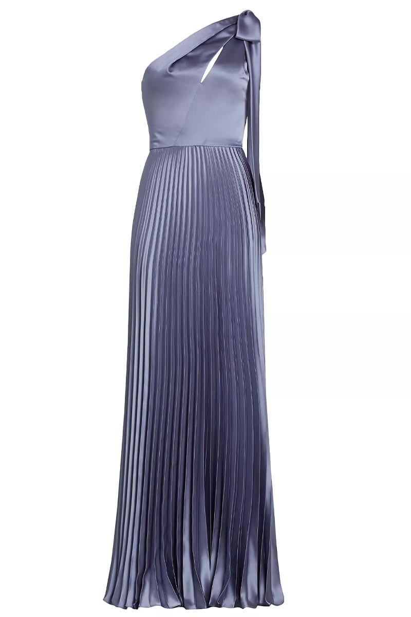 Lovely Evenings One-Shoulder Pleated Maxi Dress