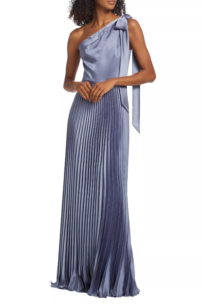 Lovely Evenings One-Shoulder Pleated Maxi Dress