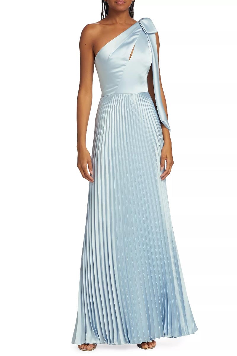 Lovely Evenings One-Shoulder Pleated Maxi Dress