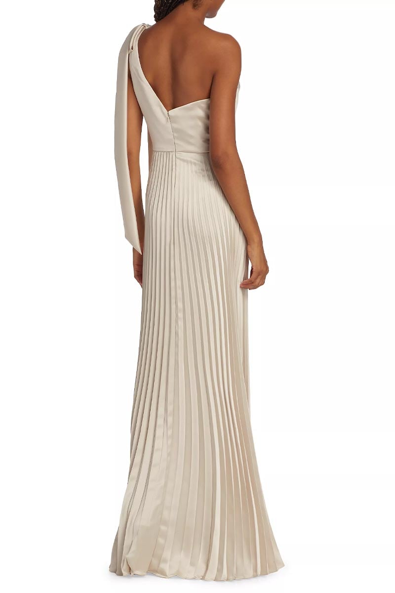 Lovely Evenings One-Shoulder Pleated Maxi Dress