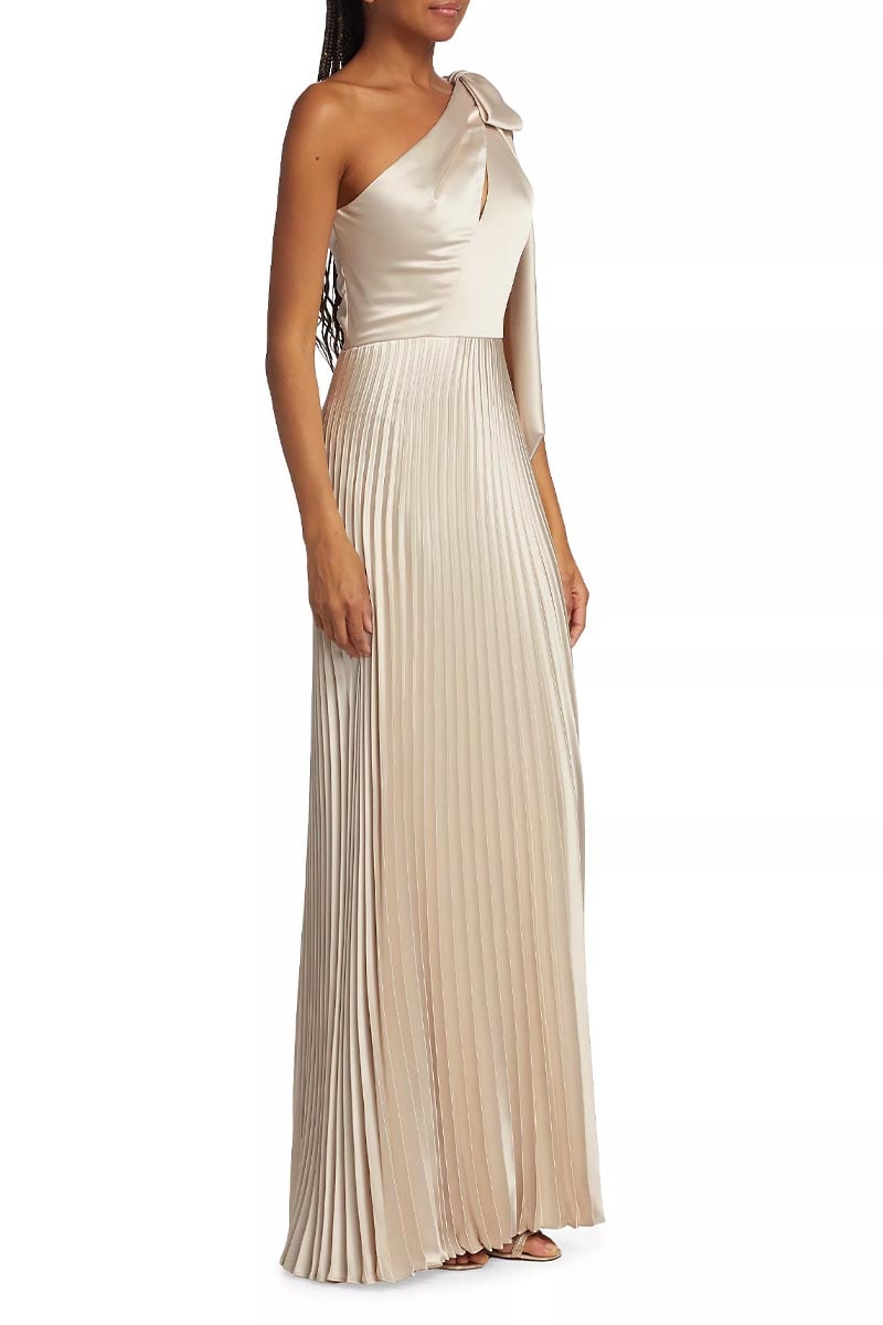 Lovely Evenings One-Shoulder Pleated Maxi Dress