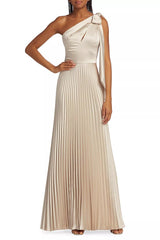 Lovely Evenings One-Shoulder Pleated Maxi Dress