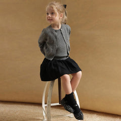 Luxurious Rhinestone Detail Crew Neck Long Sleeve Button Front Girls Knit Cardigan