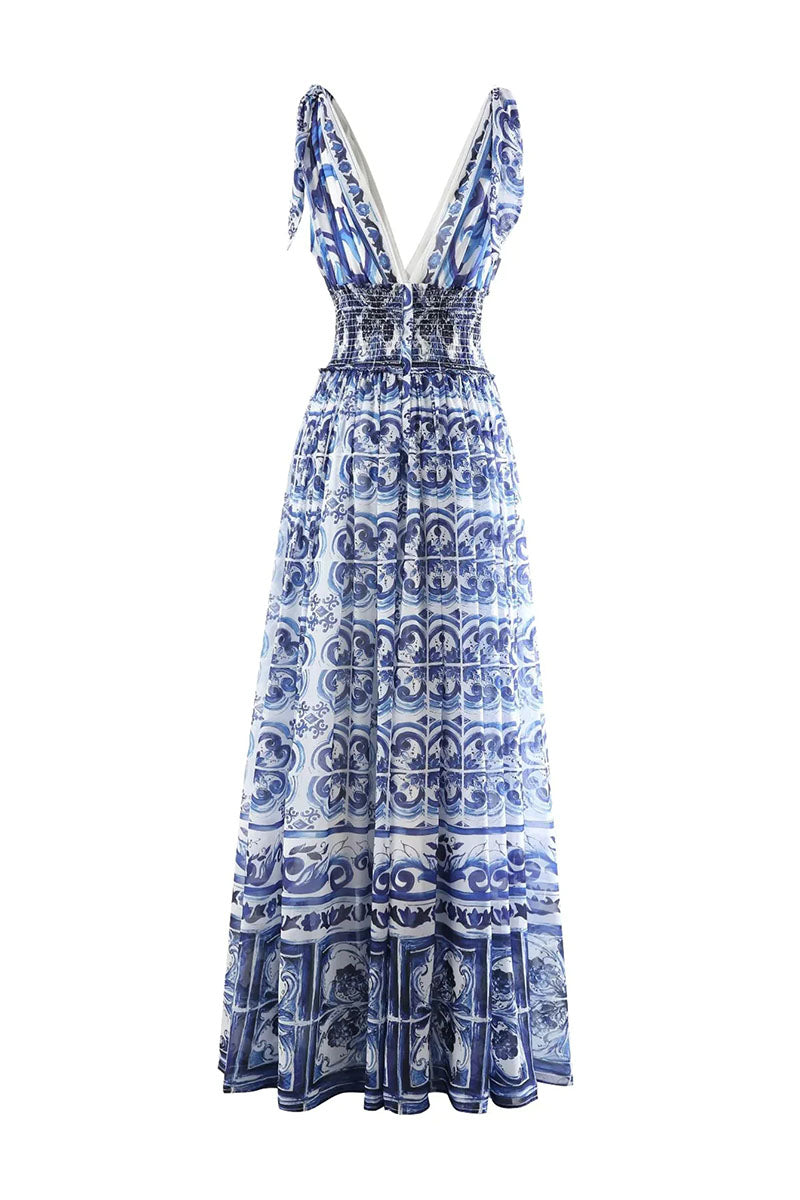 Mediterraneo Long Majolica Print Maxi Dress