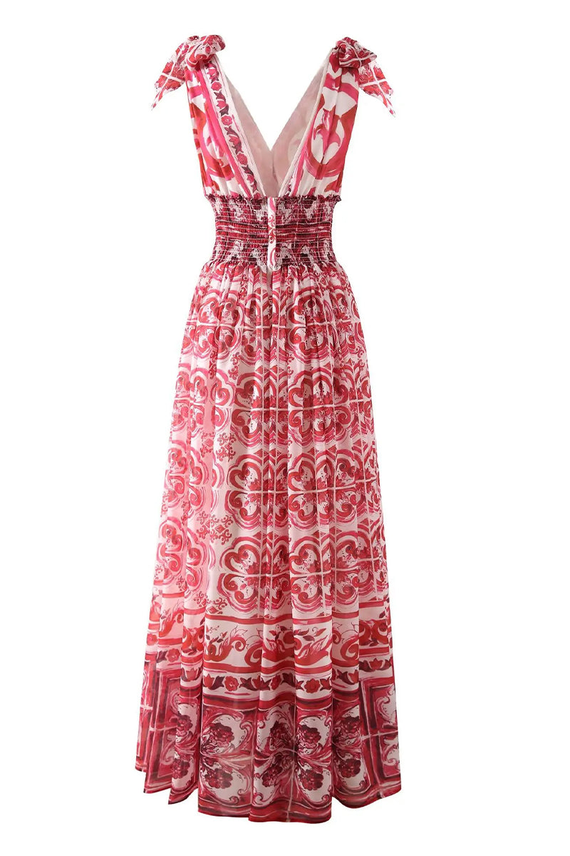 Mediterraneo Long Majolica Print Maxi Dress