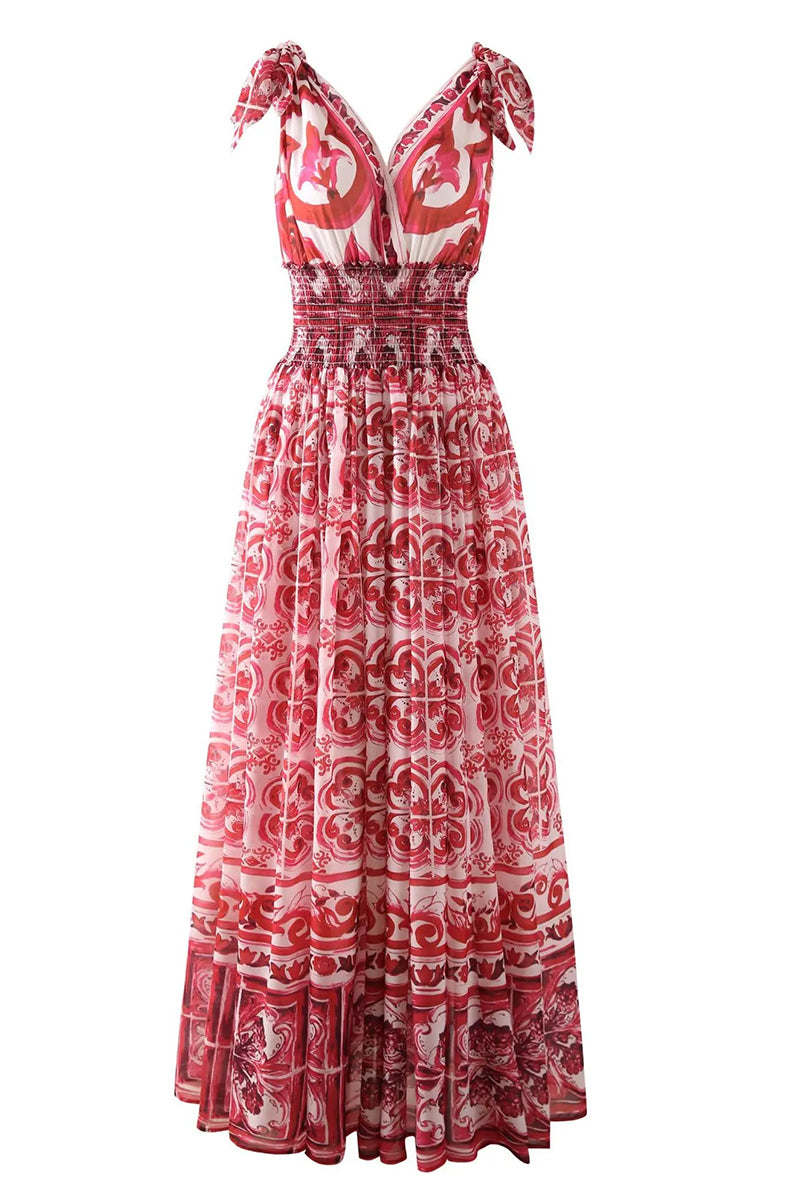 Mediterraneo Long Majolica Print Maxi Dress