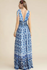 Mediterraneo Long Majolica Print Maxi Dress