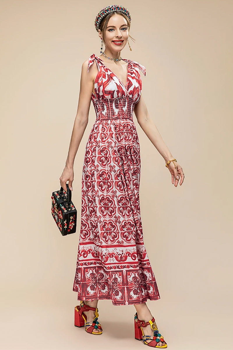 Mediterraneo Long Majolica Print Maxi Dress