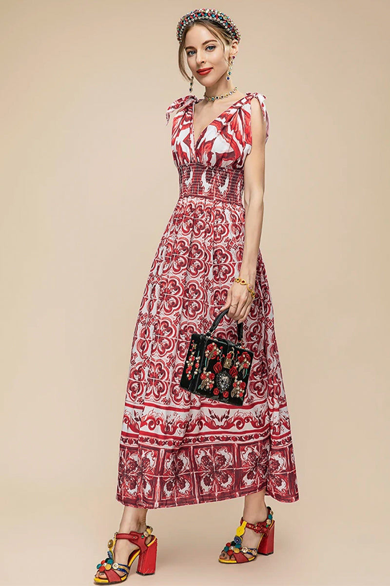 Mediterraneo Long Majolica Print Maxi Dress