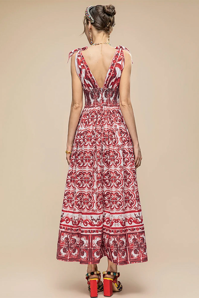 Mediterraneo Long Majolica Print Maxi Dress