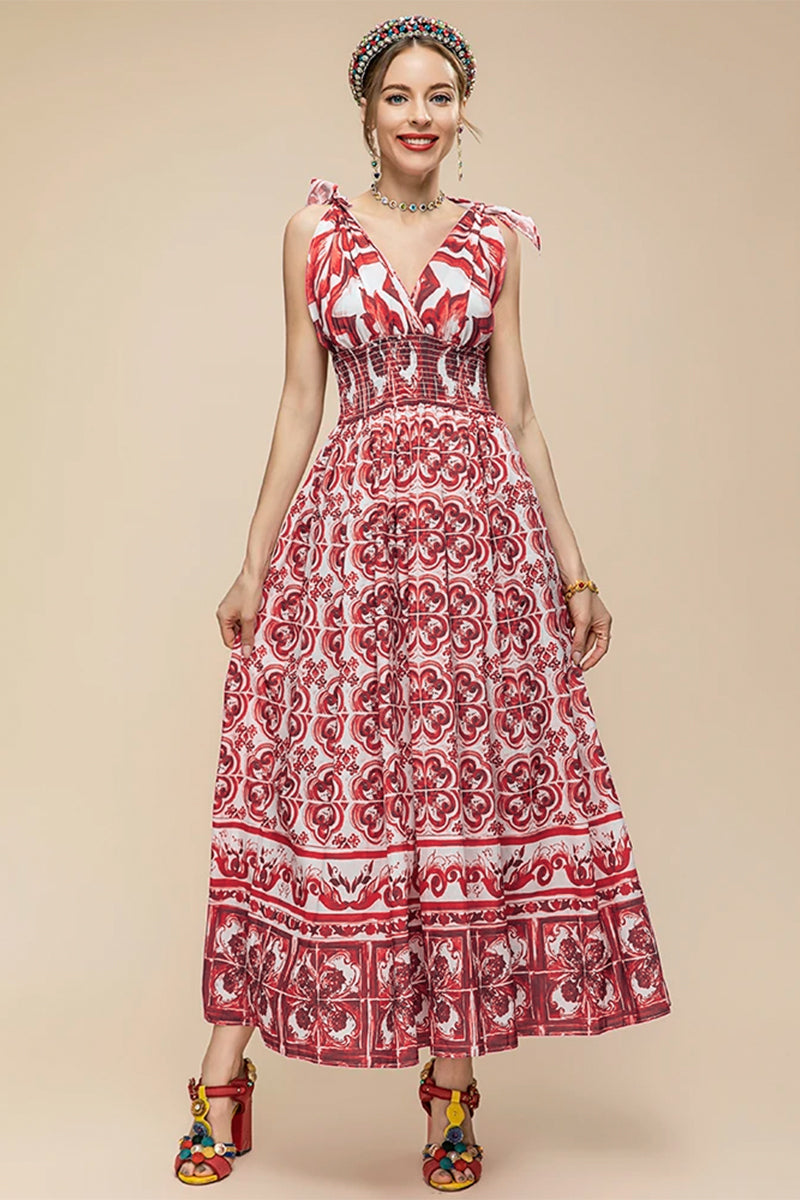 Mediterraneo Long Majolica Print Maxi Dress