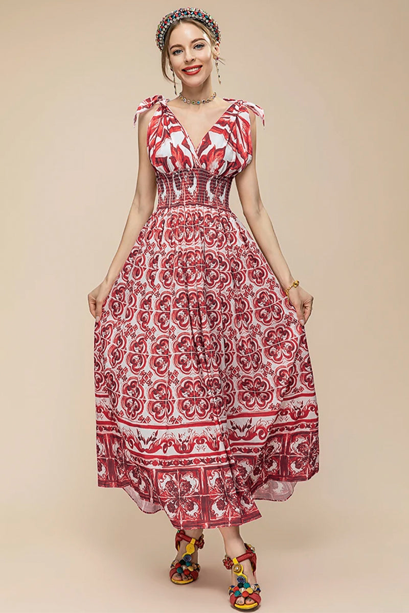 Mediterraneo Long Majolica Print Maxi Dress