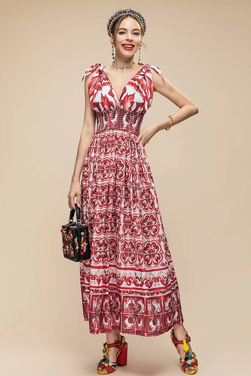 Mediterraneo Long Majolica Print Maxi Dress