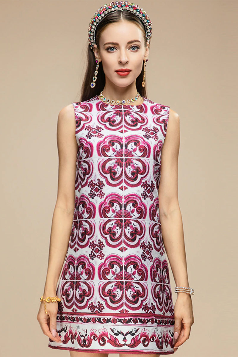 Mediterraneo Tile-Print Brocade Mini Dress