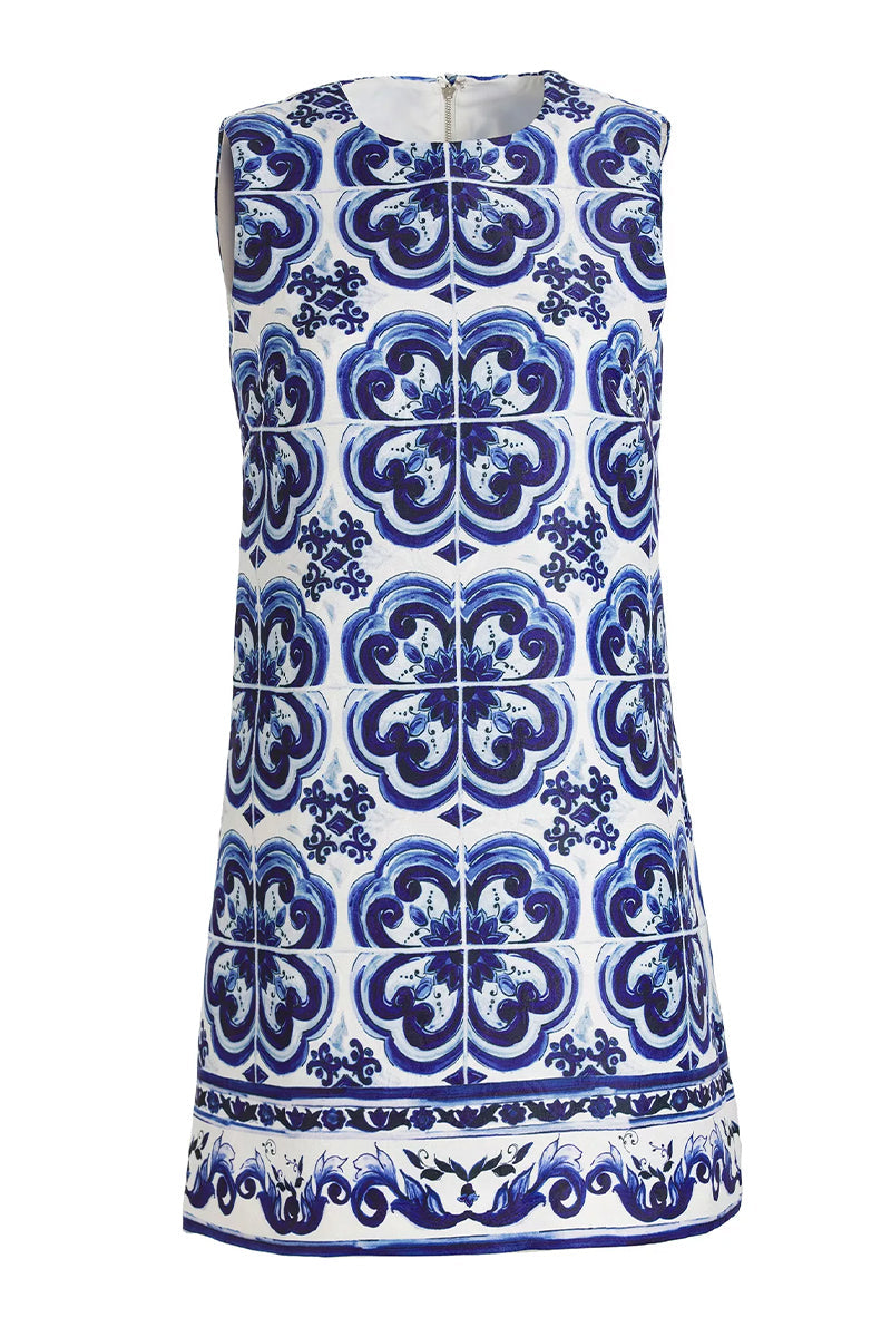 Mediterraneo Tile-Print Brocade Mini Dress