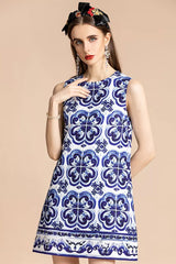 Mediterraneo Tile-Print Brocade Mini Dress