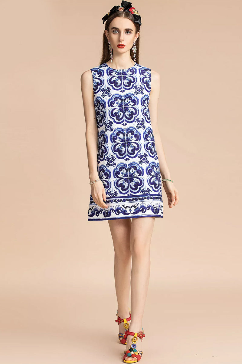 Mediterraneo Tile-Print Brocade Mini Dress