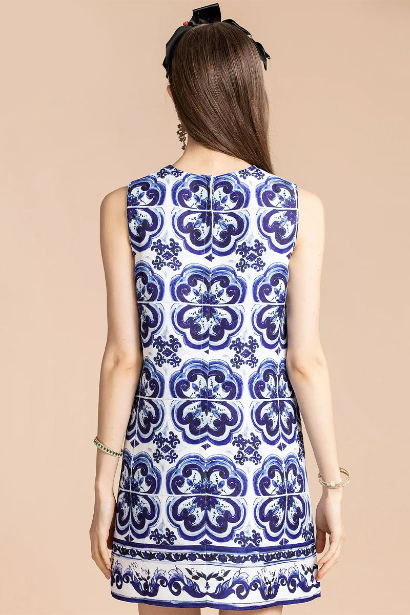 Mediterraneo Tile-Print Brocade Mini Dress