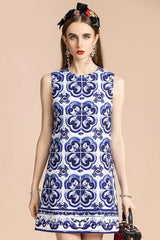 Mediterraneo Tile-Print Brocade Mini Dress