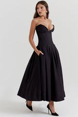 Milly Black Strapless Midi Dress