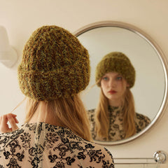 Nordic Style Chunky Yarn Ribbed Knit Wool Blend Fold Over Fluffy Beanie Hat