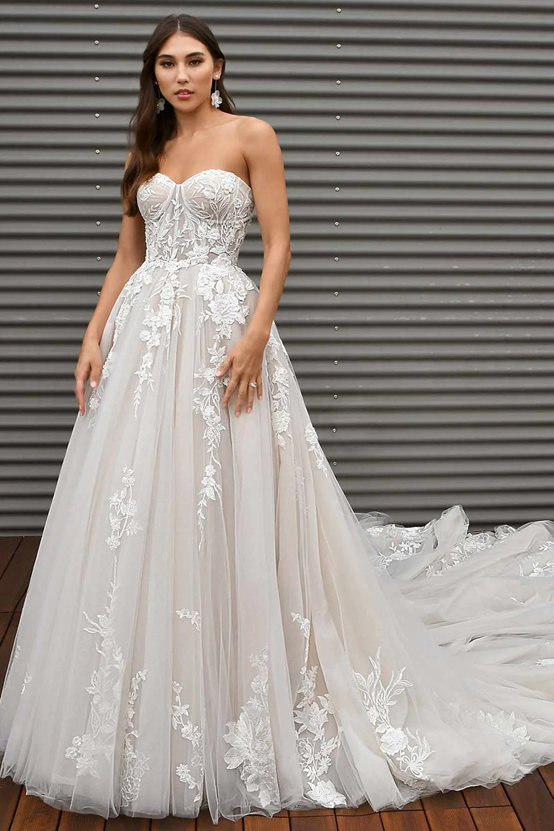 Norma Lace Applique Strapless A-line Wedding Dress