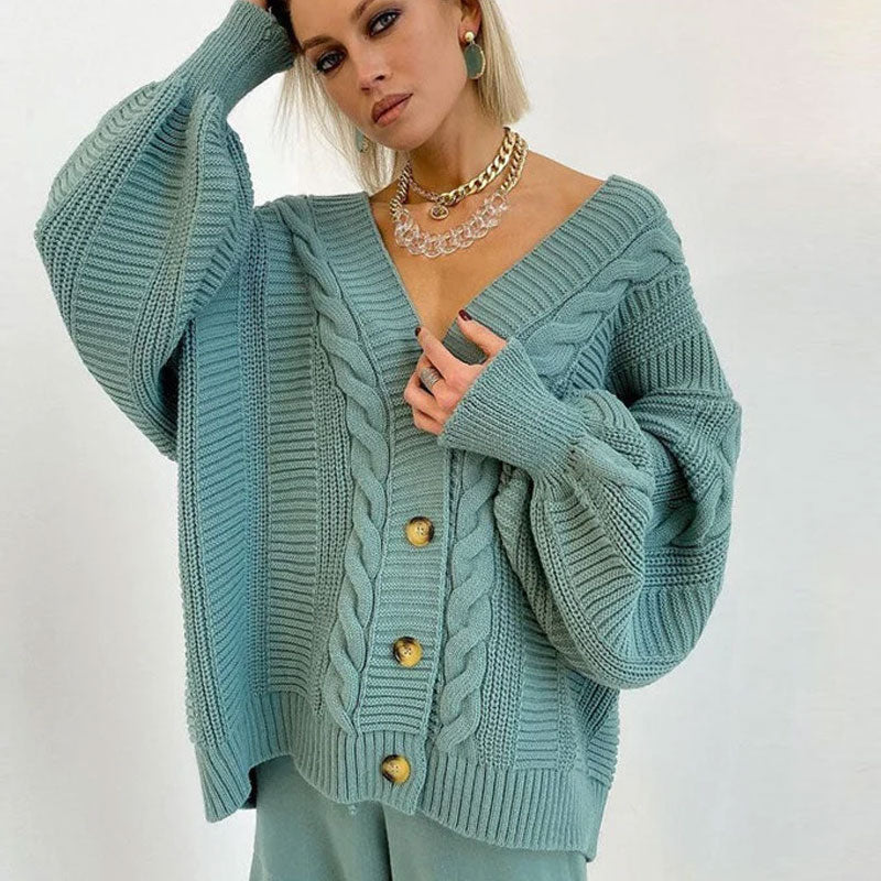 Matching Cardigans Oversized Button Up Cable Knit Cardigan and Skinny Knit Pants Matching ...