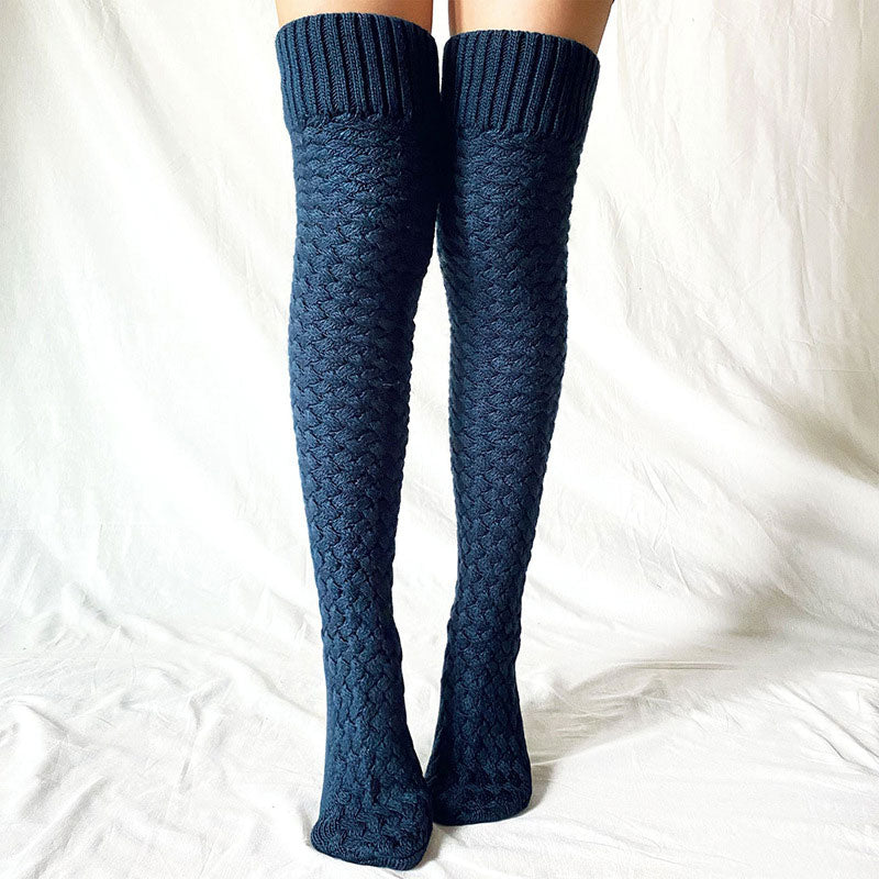 Preppy Style Solid Color Thigh High Textured Knit Socks